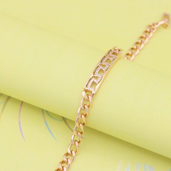 "Elegant Rose Gold Link Bracelet with Sparkling Geometric Detail, XPBL0949 - Picture 9 of 12